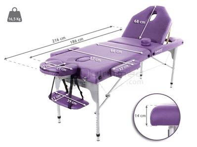 Table pliante de massage en aluminium 186 x 66 cm épaisseur 14 cm - Mauve