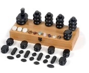 APPAREIL DE MASSAGE PIERRE CHAUDES 64 pierres en basalte livré dans 1 coffret bambou