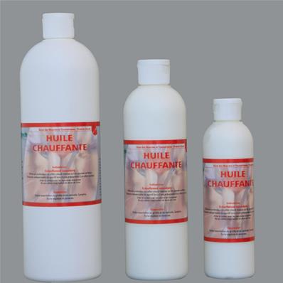 Huile Chauffante Existe en 250 ml, 500 ml et 1 litre.