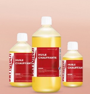 Huile Chauffante Existe en 250 ml, 500 ml et 1 litre.